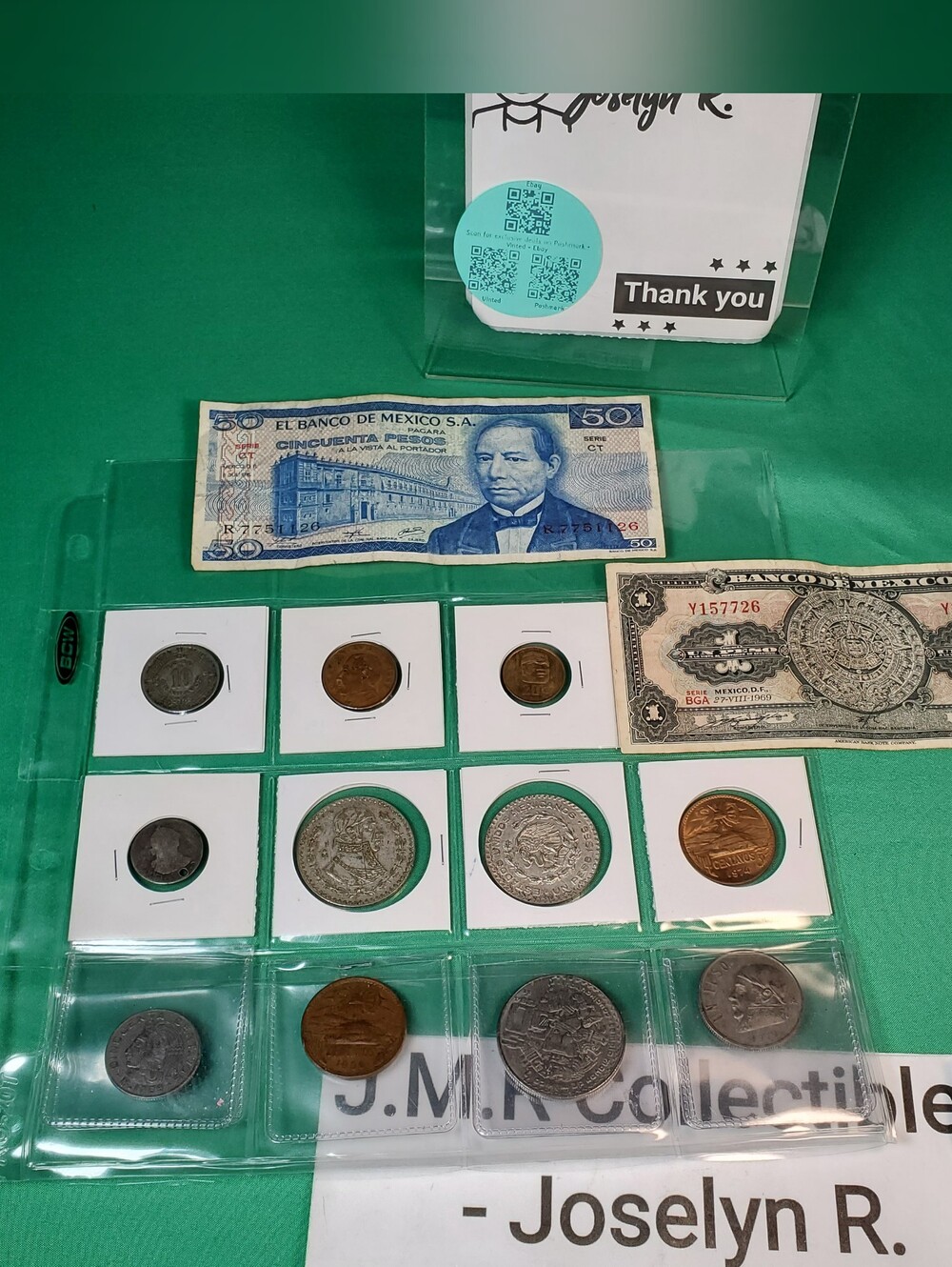 Mexican Currency Lot: 50 & 1 Peso Banknotes (1969) with Assorted Mexican